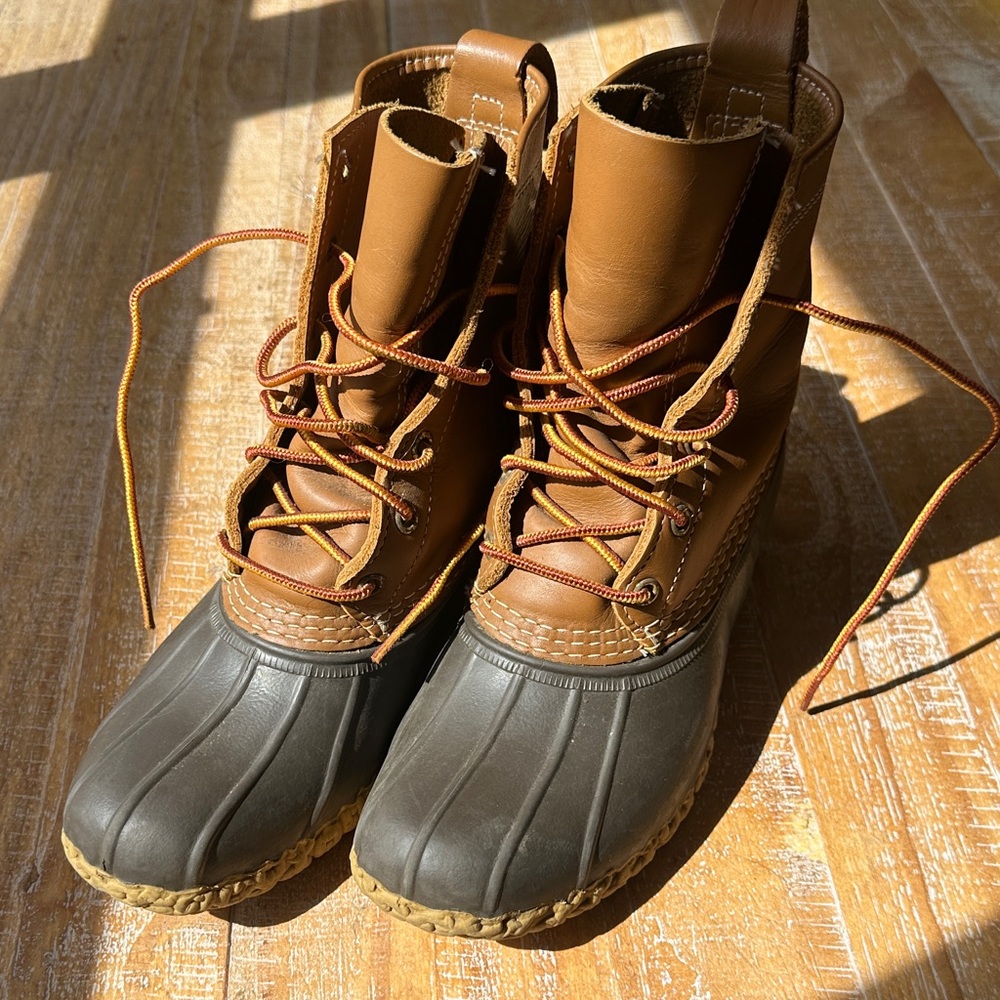 L.L. Bean Brown Leather and Dark Brown Rubber Duck Boots